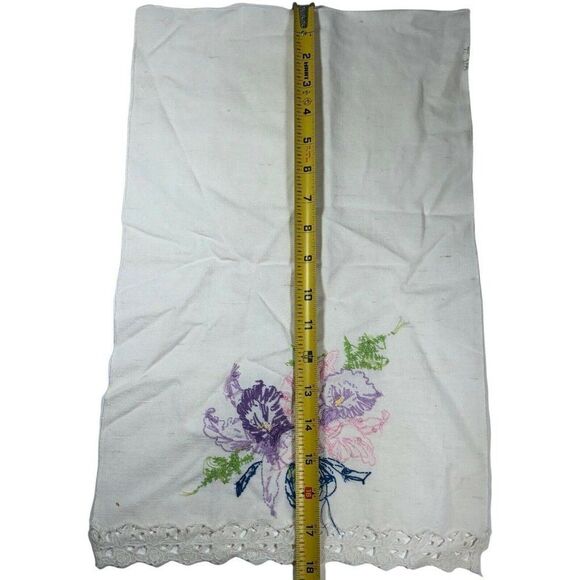 Vintage Pink Purple Needlepoint Crewel Iris Floral Napkin 18”X11” Cottagecore - Picture 4 of 5